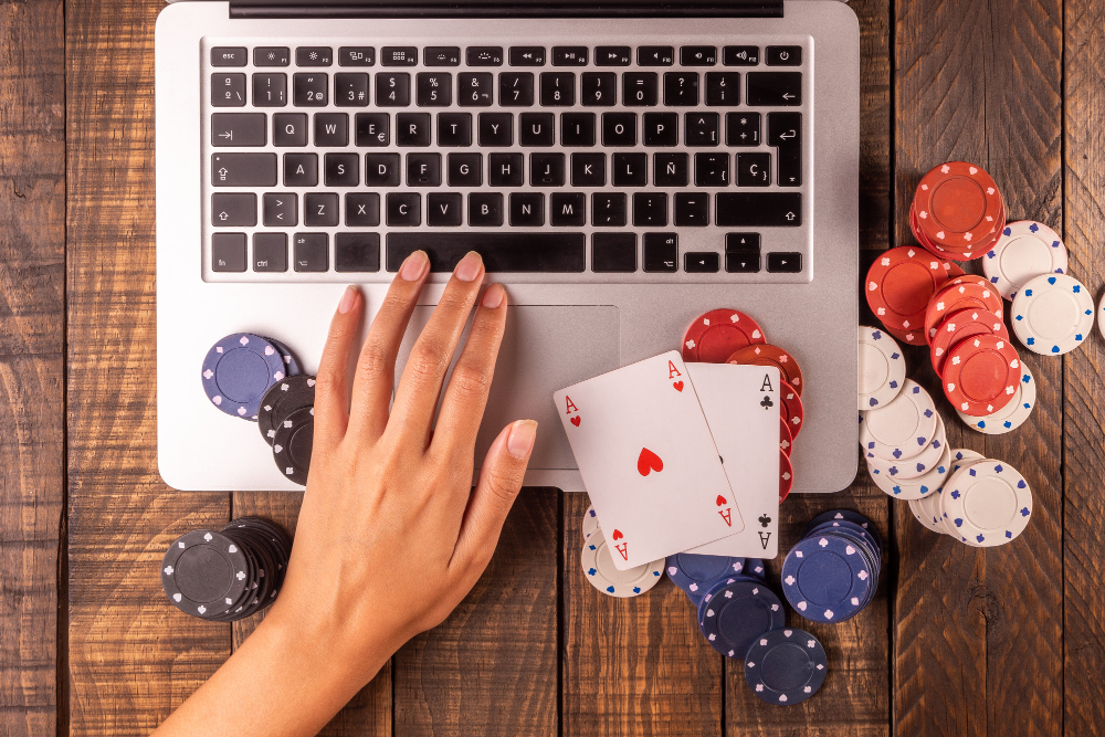 Laptop and casino chips